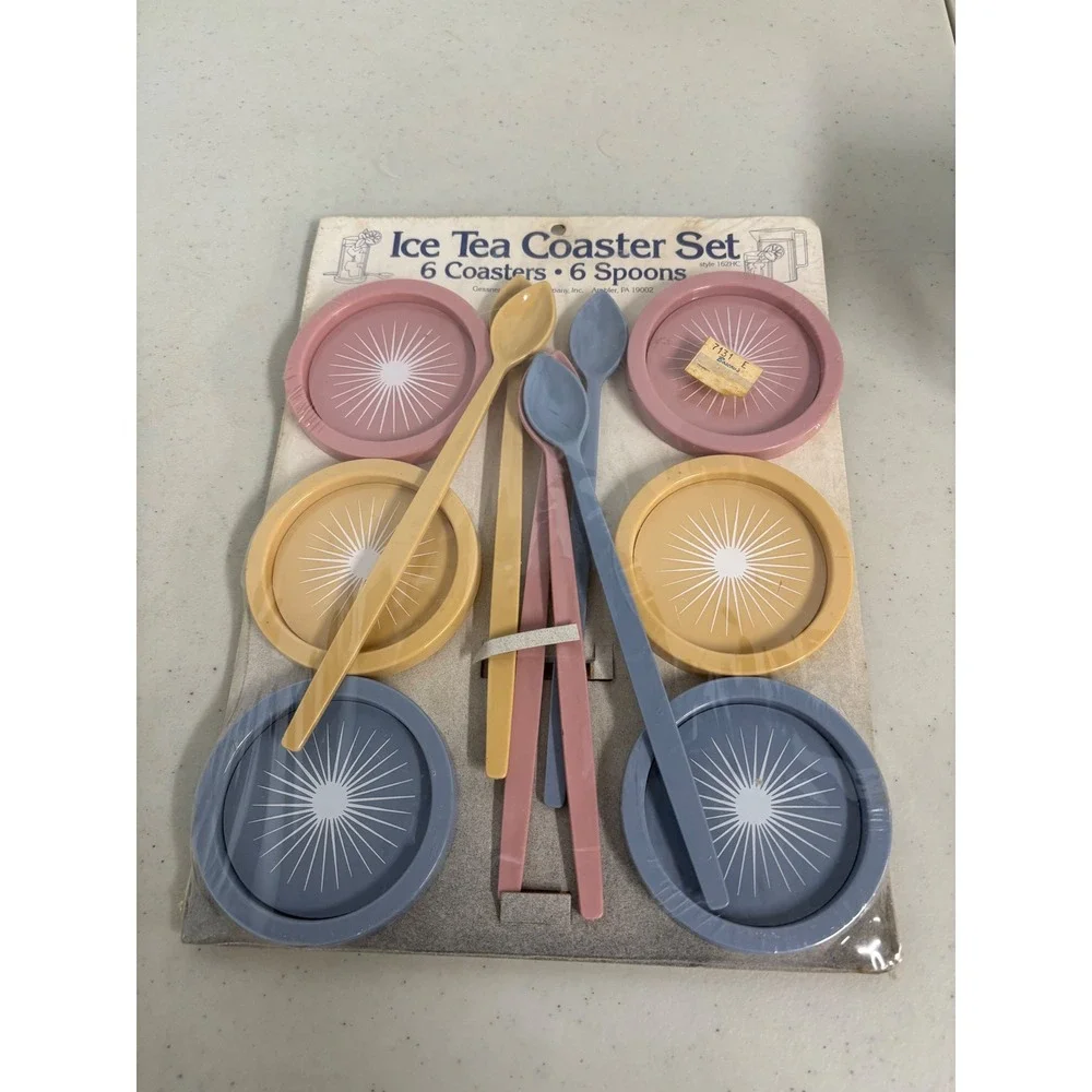 Vintage Gessner‎ Products Ice Tea Coaster Spoon Set 12pc Starburst MCM 162HC New